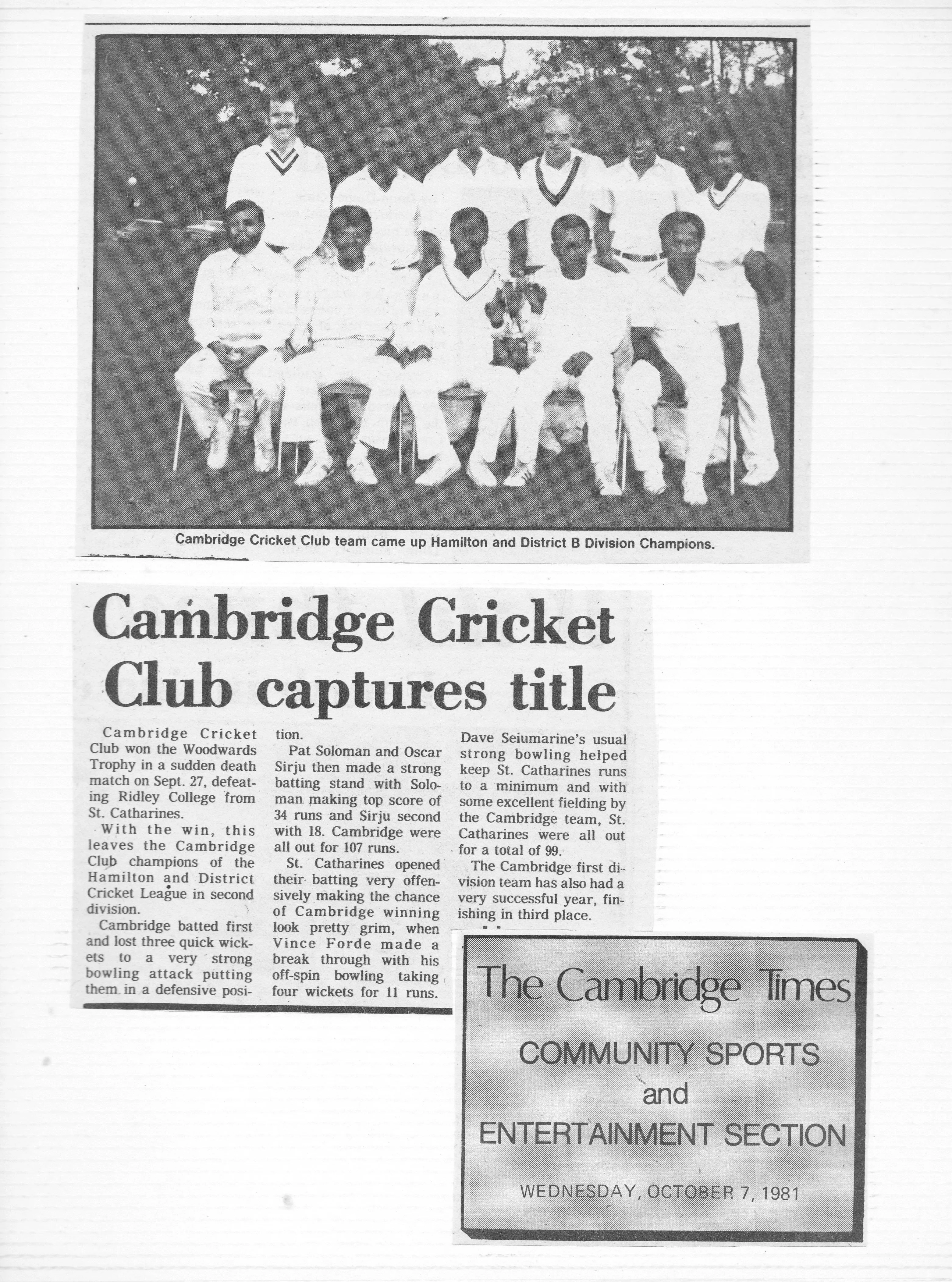 Cambridge captures title 1981