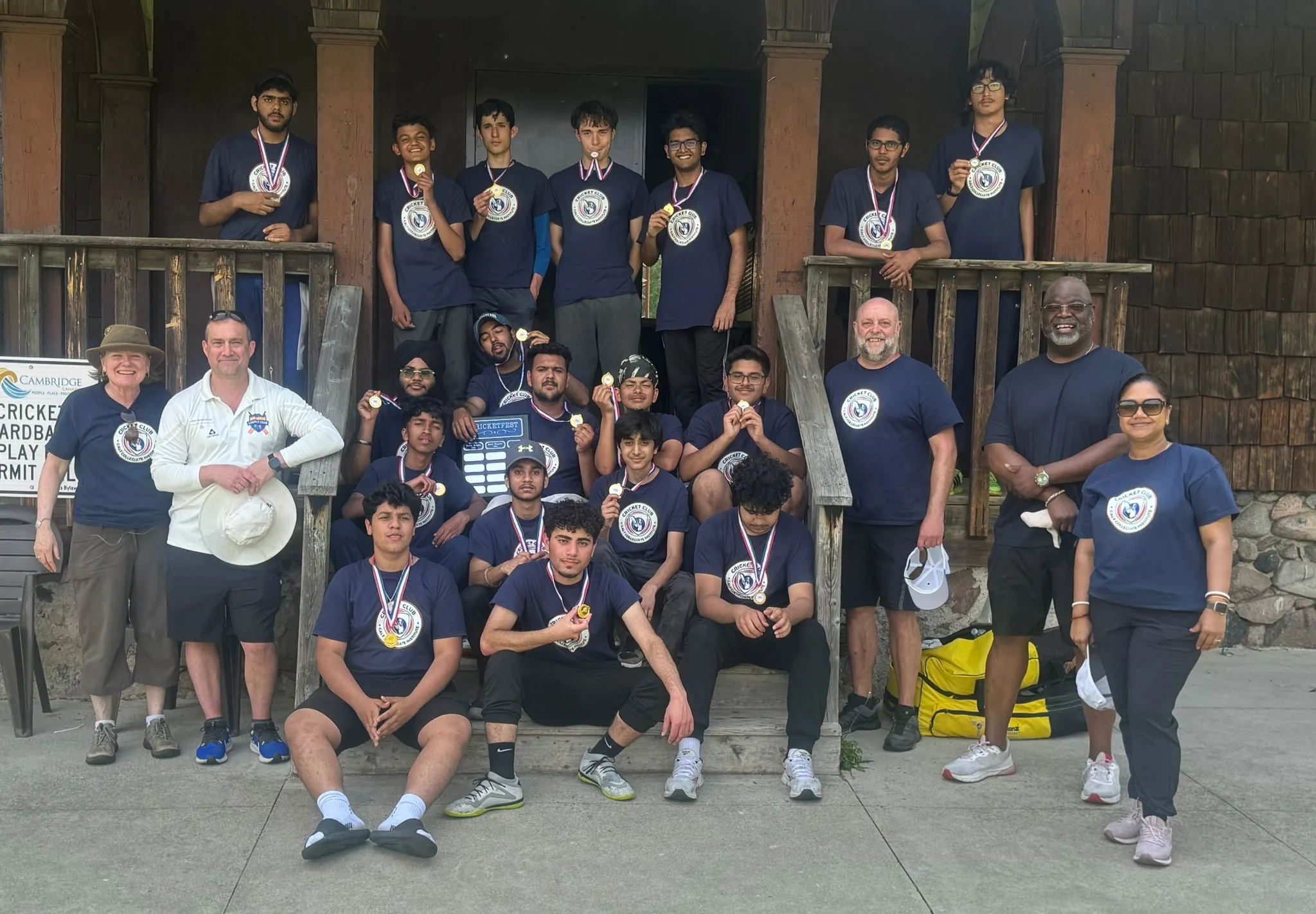 Junior cricketers in training